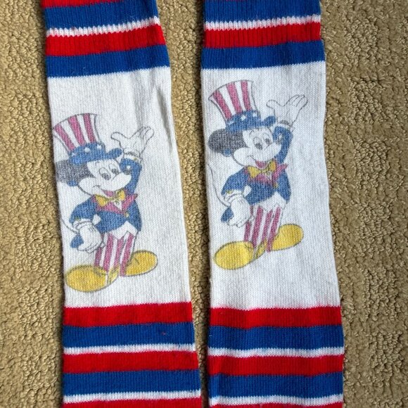 Vintage 70s Mickey Mouse USA Patriotic Tube Socks Red White Blue Disney Adult - Picture 4 of 5